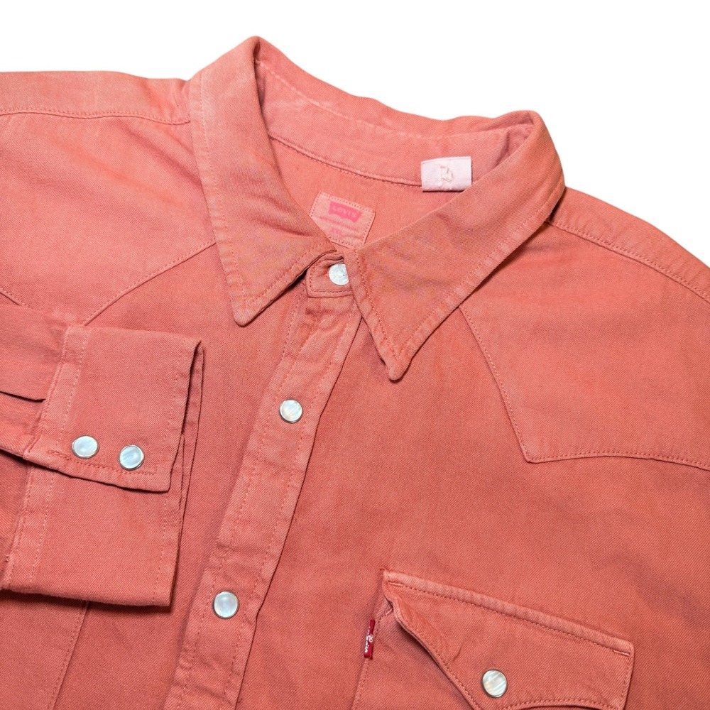 Levis Mens XXL Standard Fit Western Pearl Snap Shirt Burnt Orange Cotton L/S